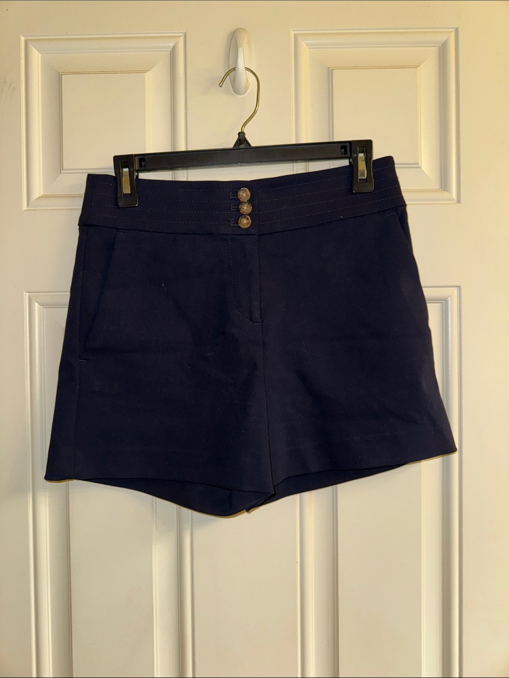 LOFT Navy High-Waist Button-Front Shorts